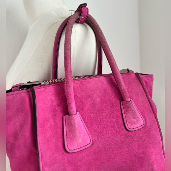 PRADA Twin Pocket 2 Way Zip Tote Pink Scamosciato Suede Convertible Bag BN2625 - Picture 11 of 15